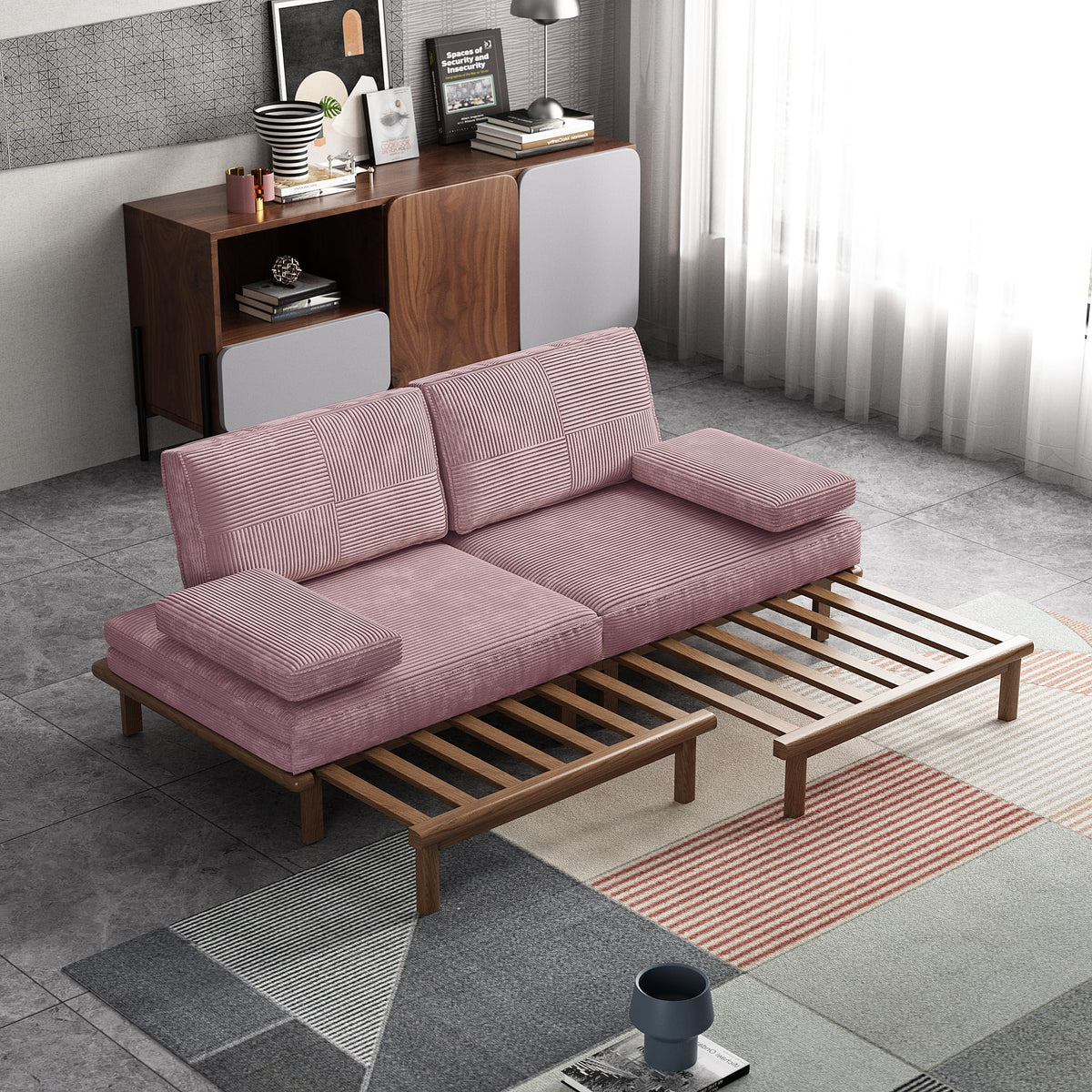 78.7" Pink Velvet Sofa Bed T974329