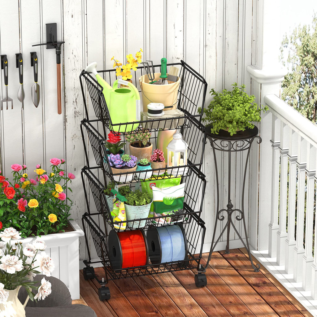 4-Tier Stackable Wire Storage Baskets with Wheels D89600