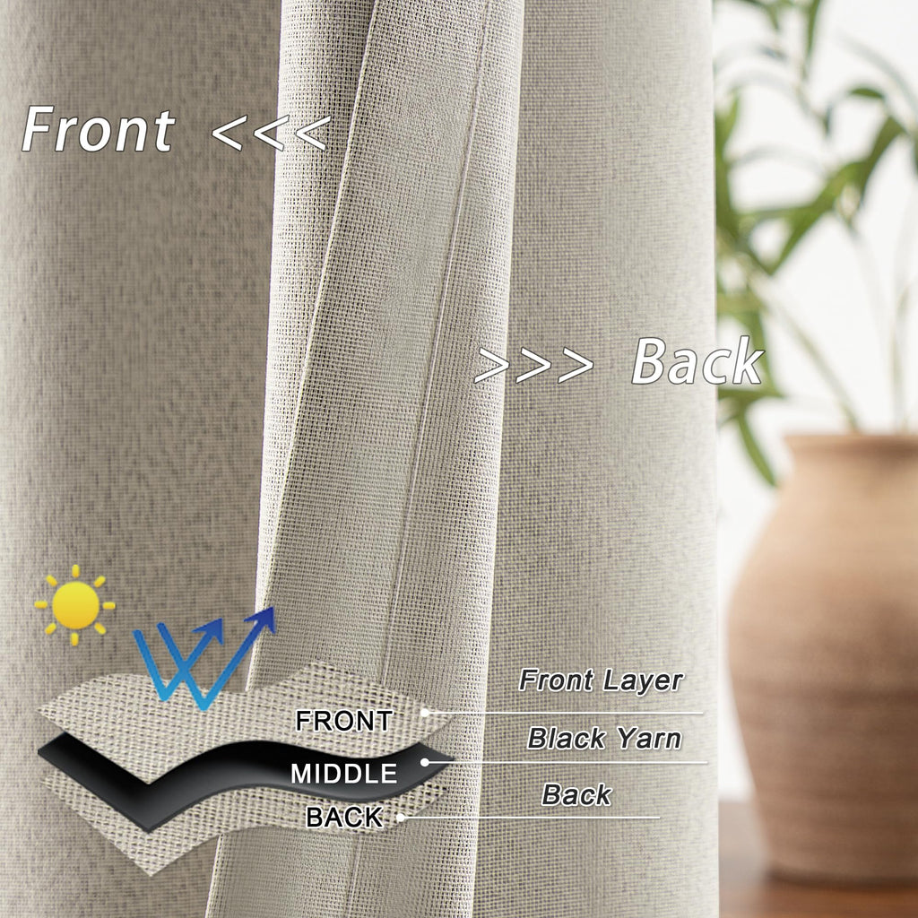 Blackout Linen Curtains 92 Inch 2 Panels H5051