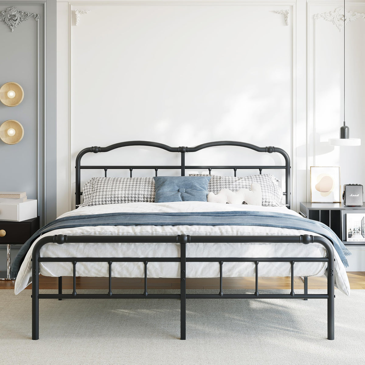 Queen Size 18 Inches Metal Bed Frame with Headboard V517085