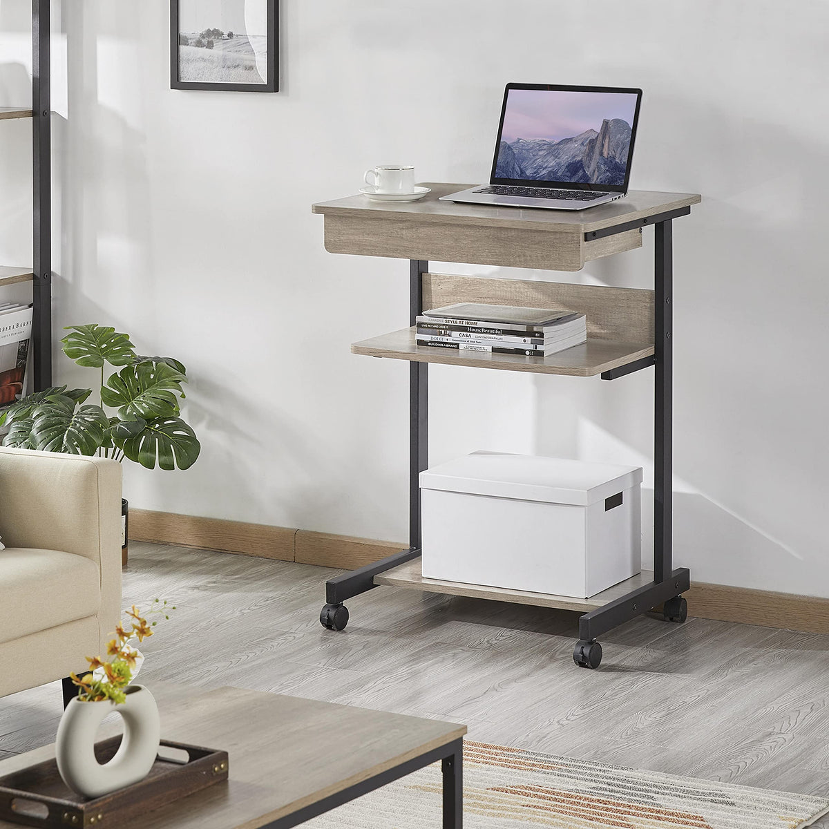 Gray 3-Tier Rolling Cart with Drawer F316448