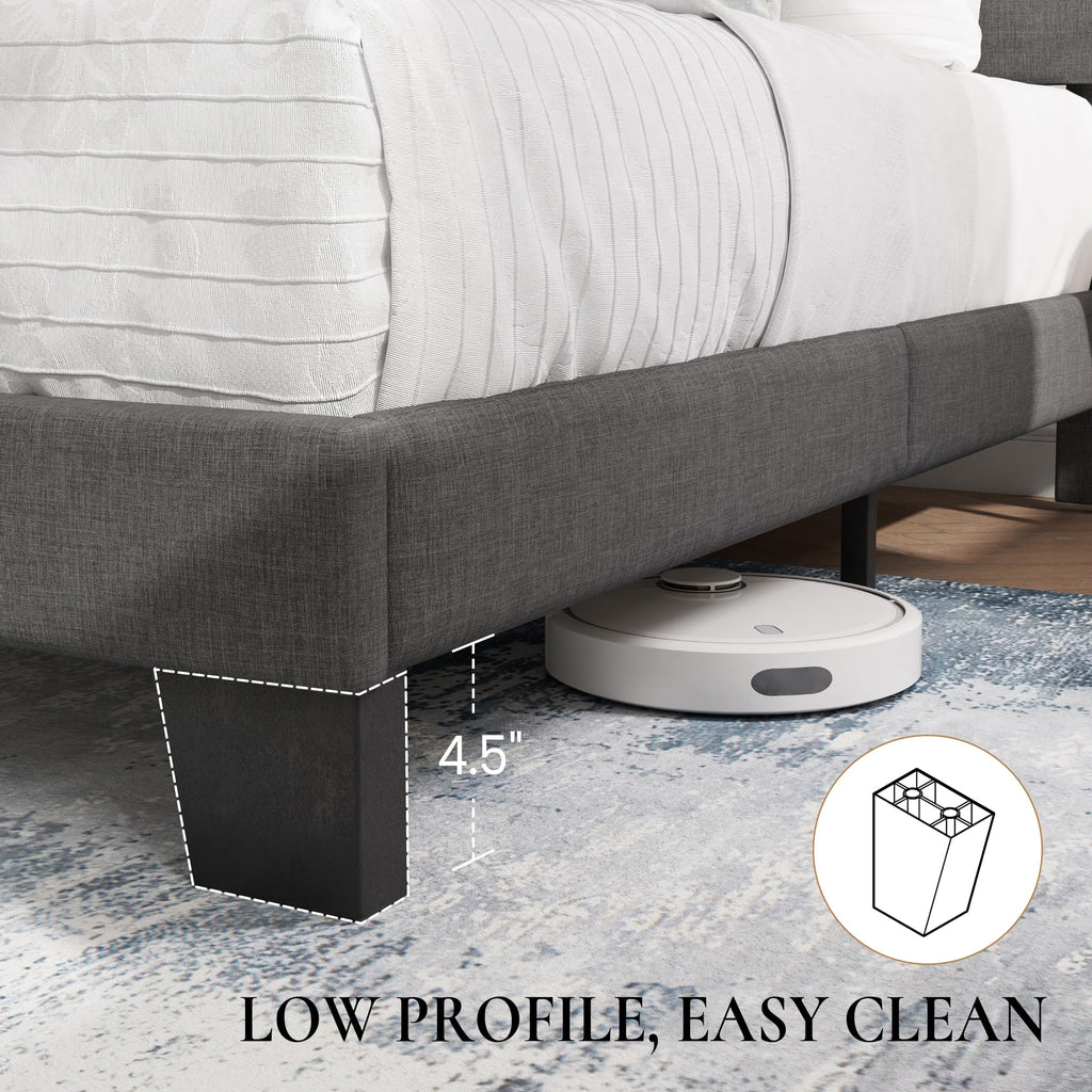 Twin Platform Bed Frame with Upholstered Fabric Headboard S713602