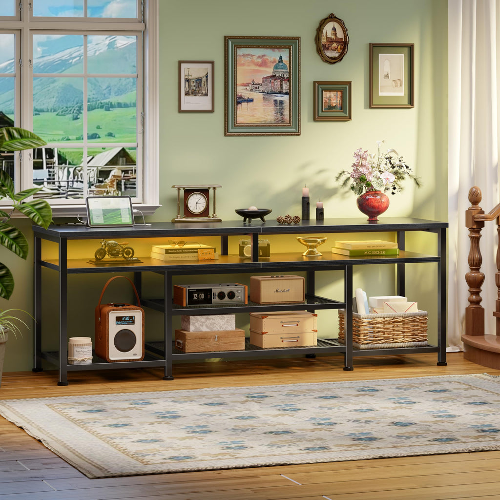 63 Inch TV Stand with Power Outlets & LED Lights, Black A423