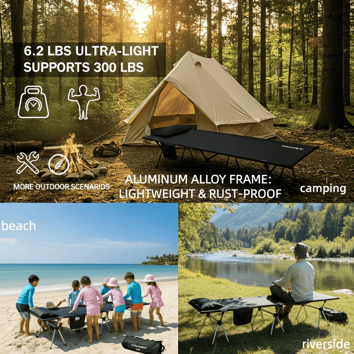 Lightweight Foldable Camping Cot 300 lbs Capacity P19355