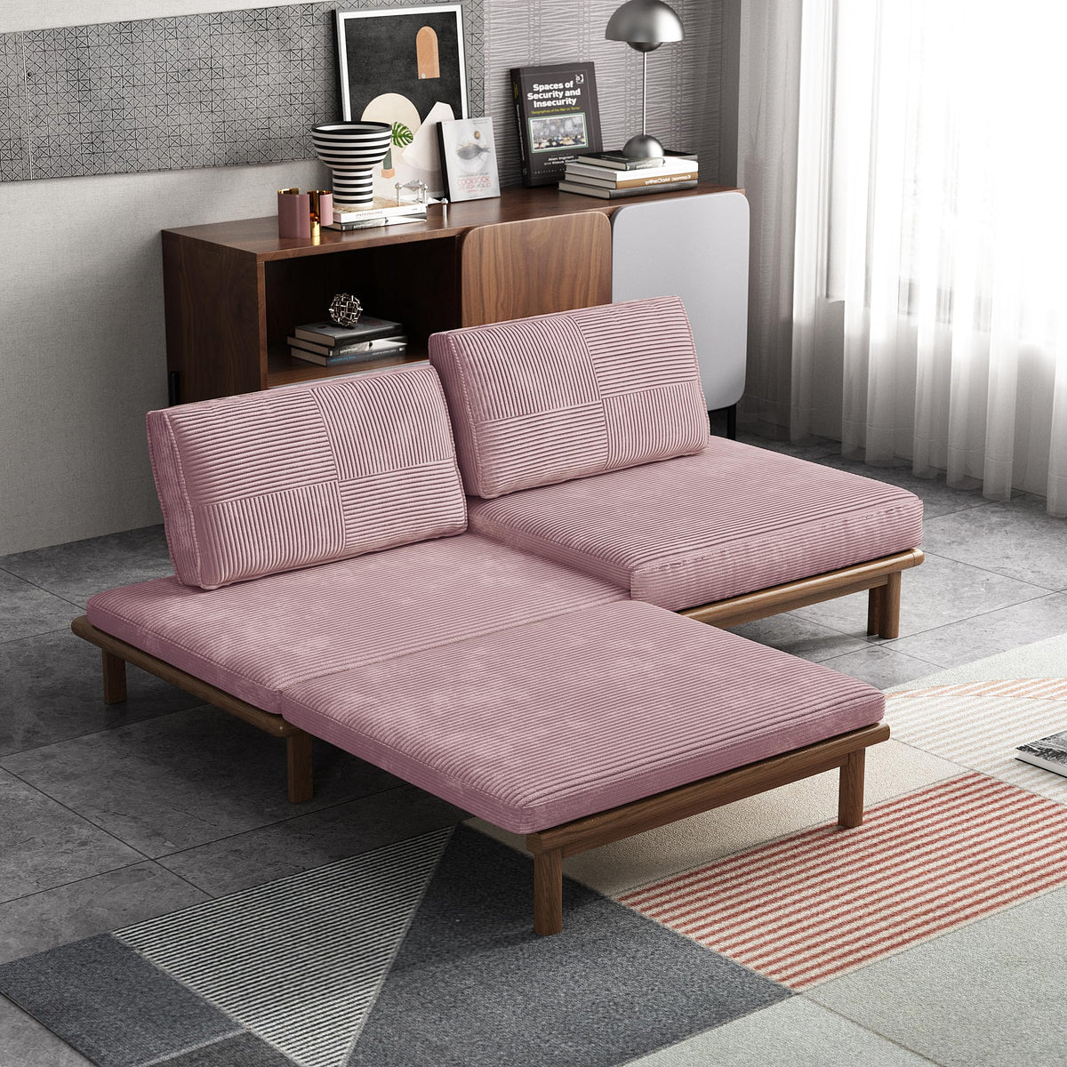 78.7" Pink Velvet Sofa Bed T974329