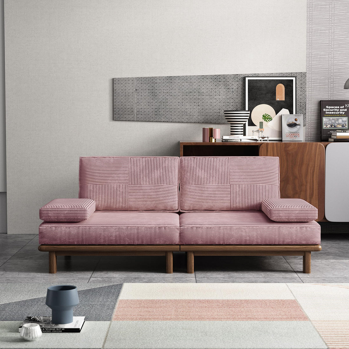 78.7" Pink Velvet Sofa Bed T974329