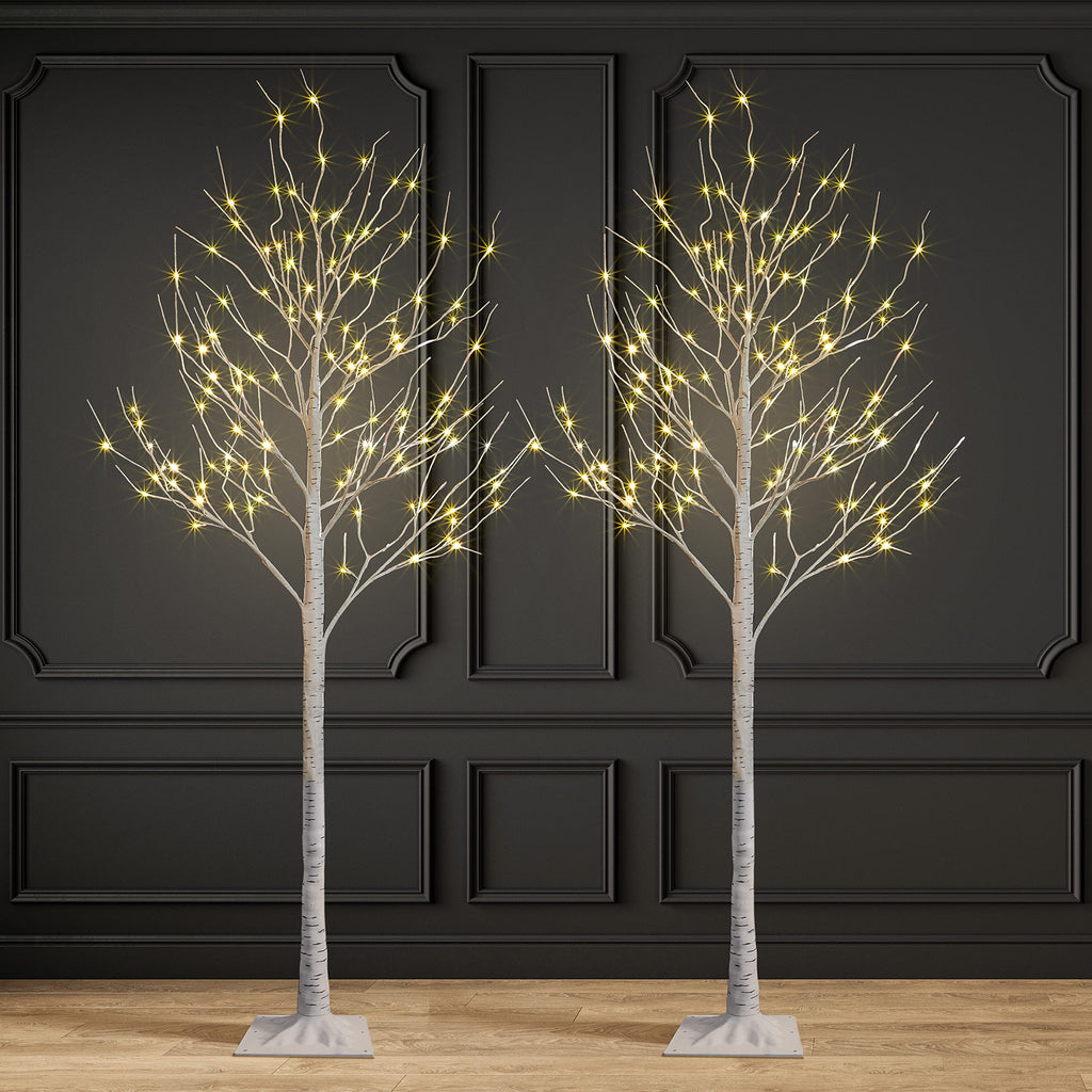 2 Pack 8FT 132 LED Lighted Artificial Birch Tree Warm White H564527