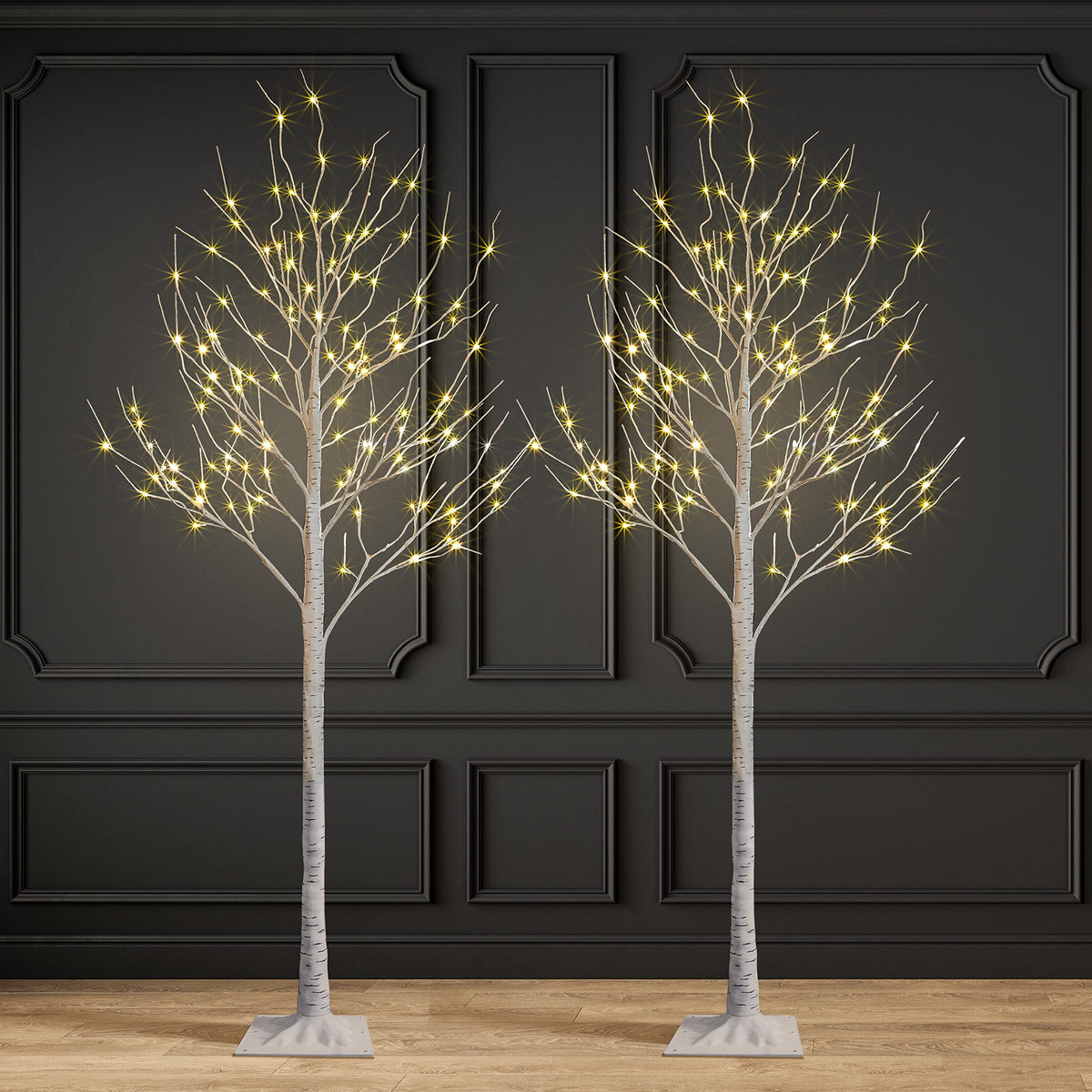 2 Pack 8FT 132 LED Lighted Artificial Birch Tree Warm White H564527