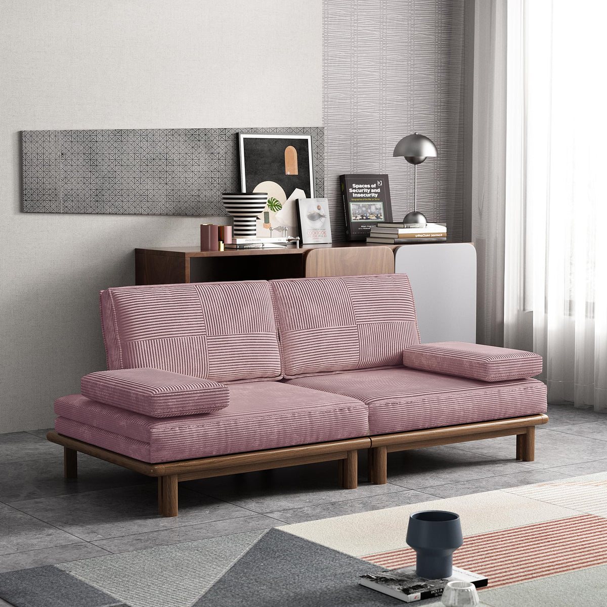 78.7" Pink Velvet Sofa Bed T974329