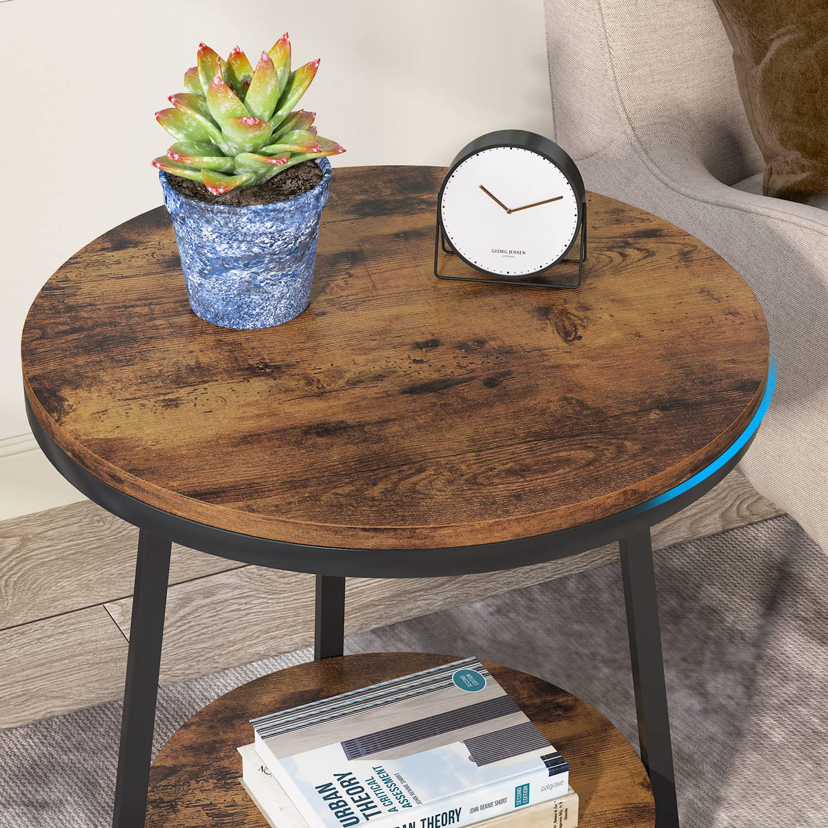 2 Tier Round End Table with Storage Shelf A1117
