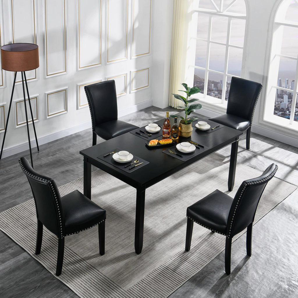Black PU Leather Upholstered Dining Chairs Set of 2 V85684