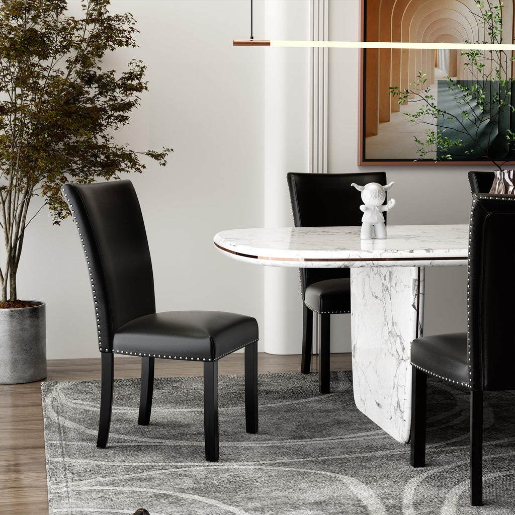 Black PU Leather Upholstered Dining Chairs Set of 2 V85684