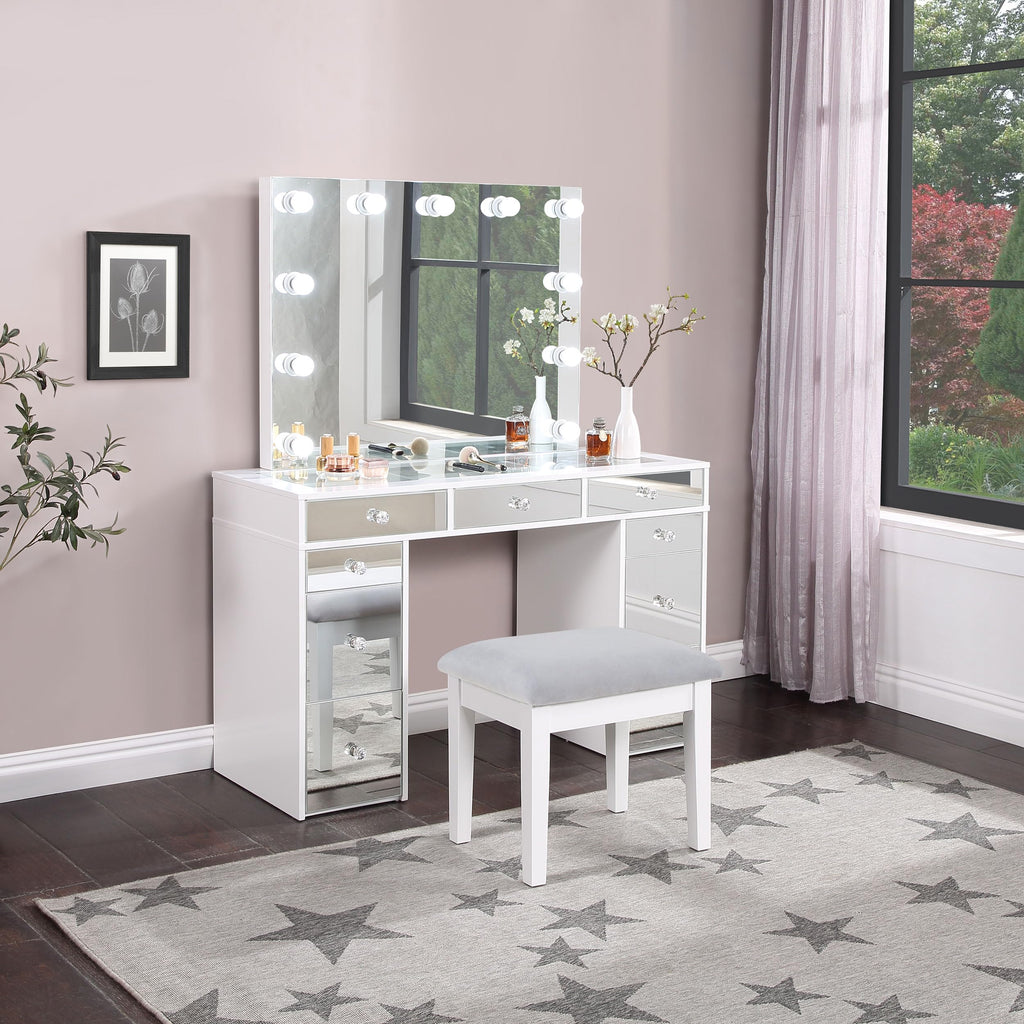 White Velvet 9-Drawer Vanity Table Set E2035