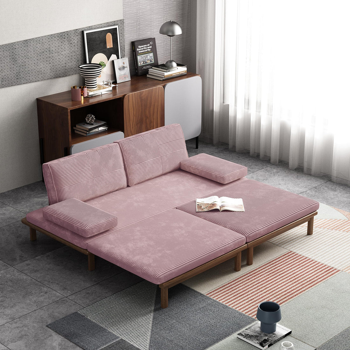 78.7" Pink Velvet Sofa Bed T974329