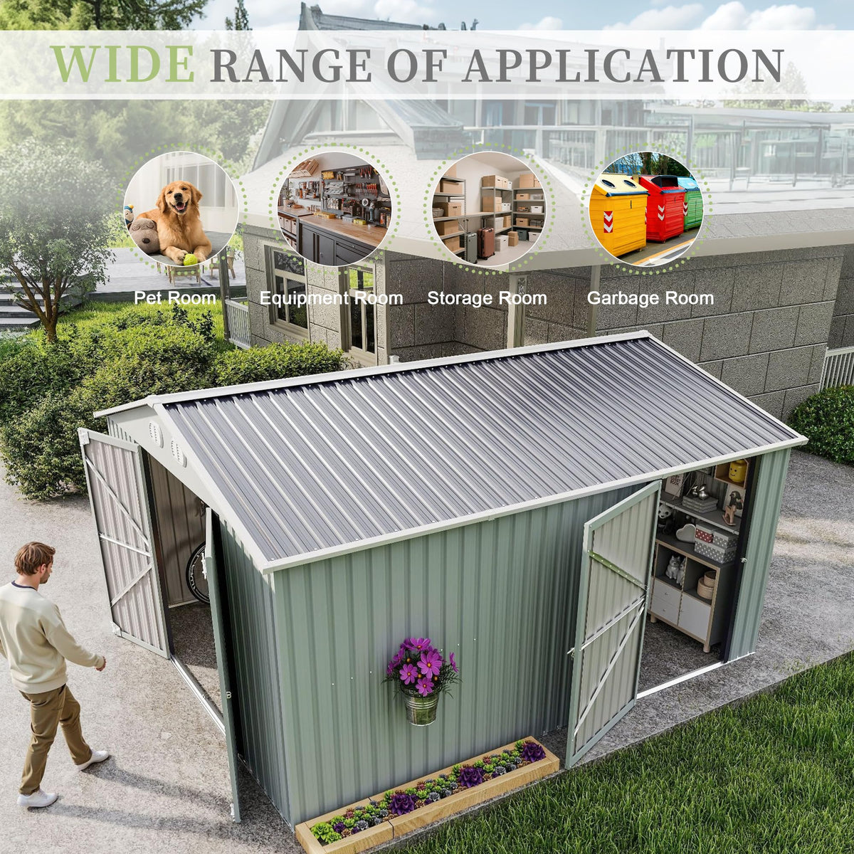 10x12 FT White Metal Storage Shed with Lockable Doors Y78239